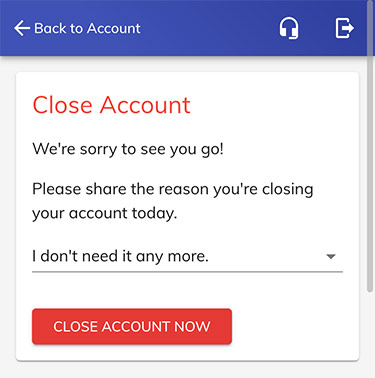 Screenshot of the Close Account dialog